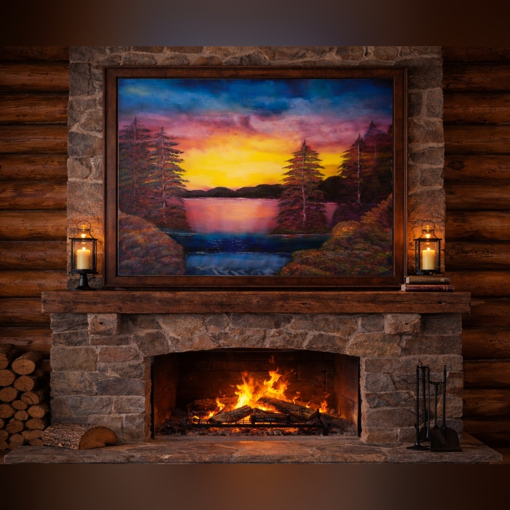 Artisan Hand Crafted Original "Fire Horizon" Landscaping Oil Painting Wall Art
